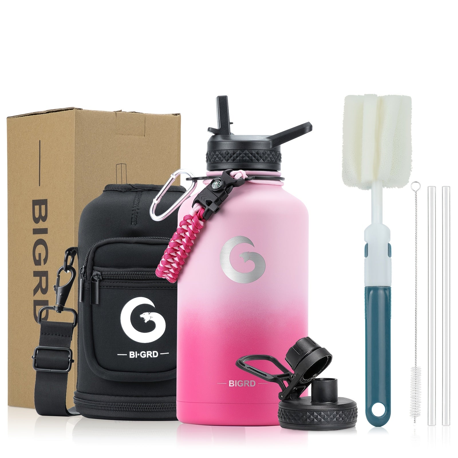 BIGRD Triple-Vacuum Termoflaske – 40oz / 64oz med Paracord-håndtak og sugerørslokk