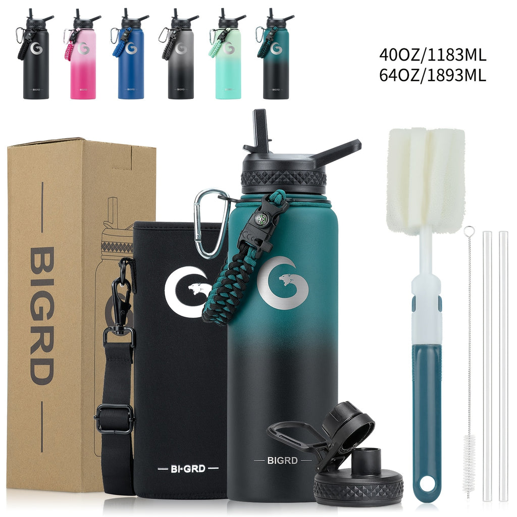 BIGRD Triple-Vacuum Termoflaske – 40oz / 64oz med Paracord-håndtak og sugerørslokk