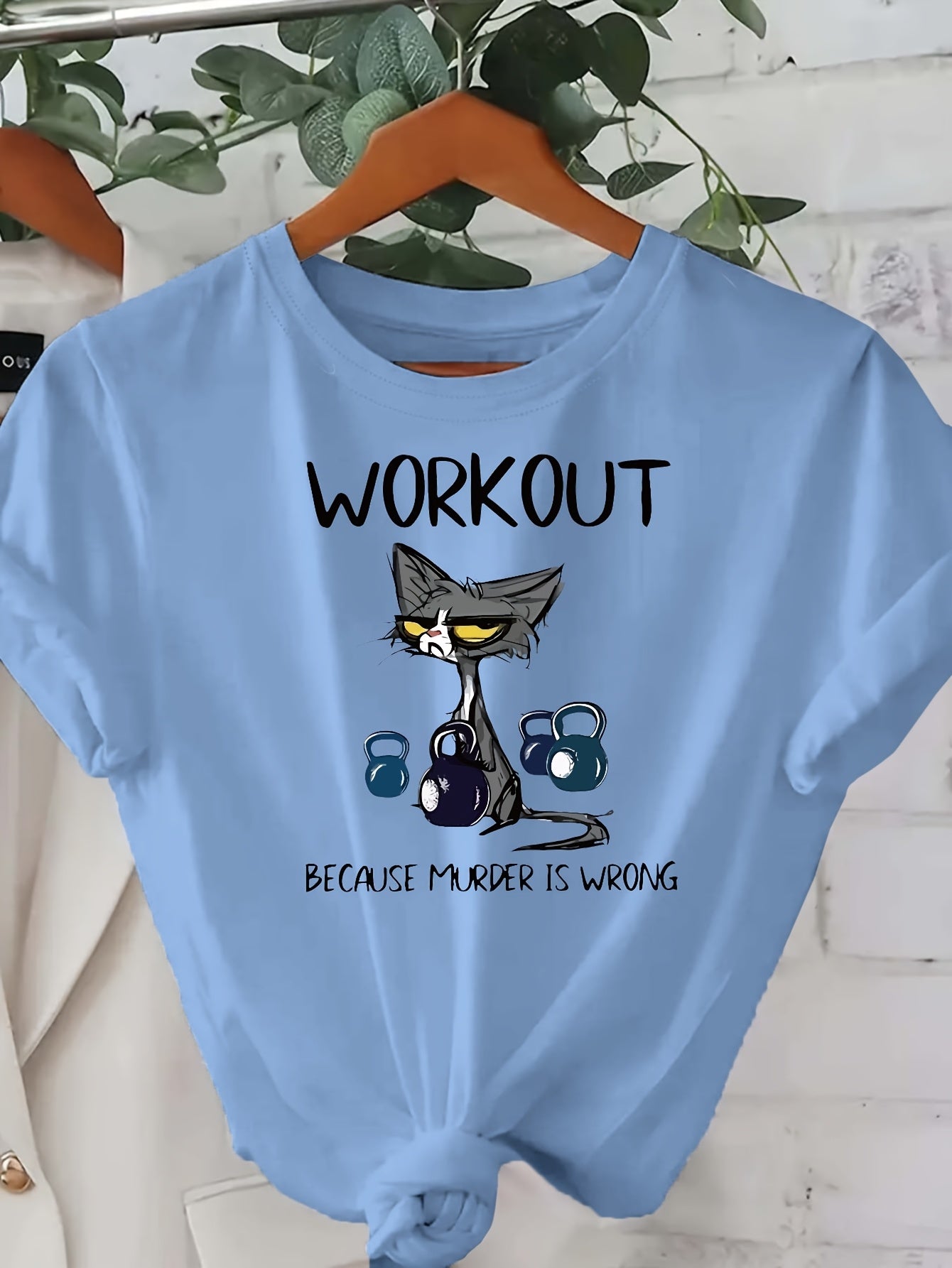 Dame T-skjorte – "Tren fordi mord er galt" med Katt & Kettlebells – Svart, Komfortpassform