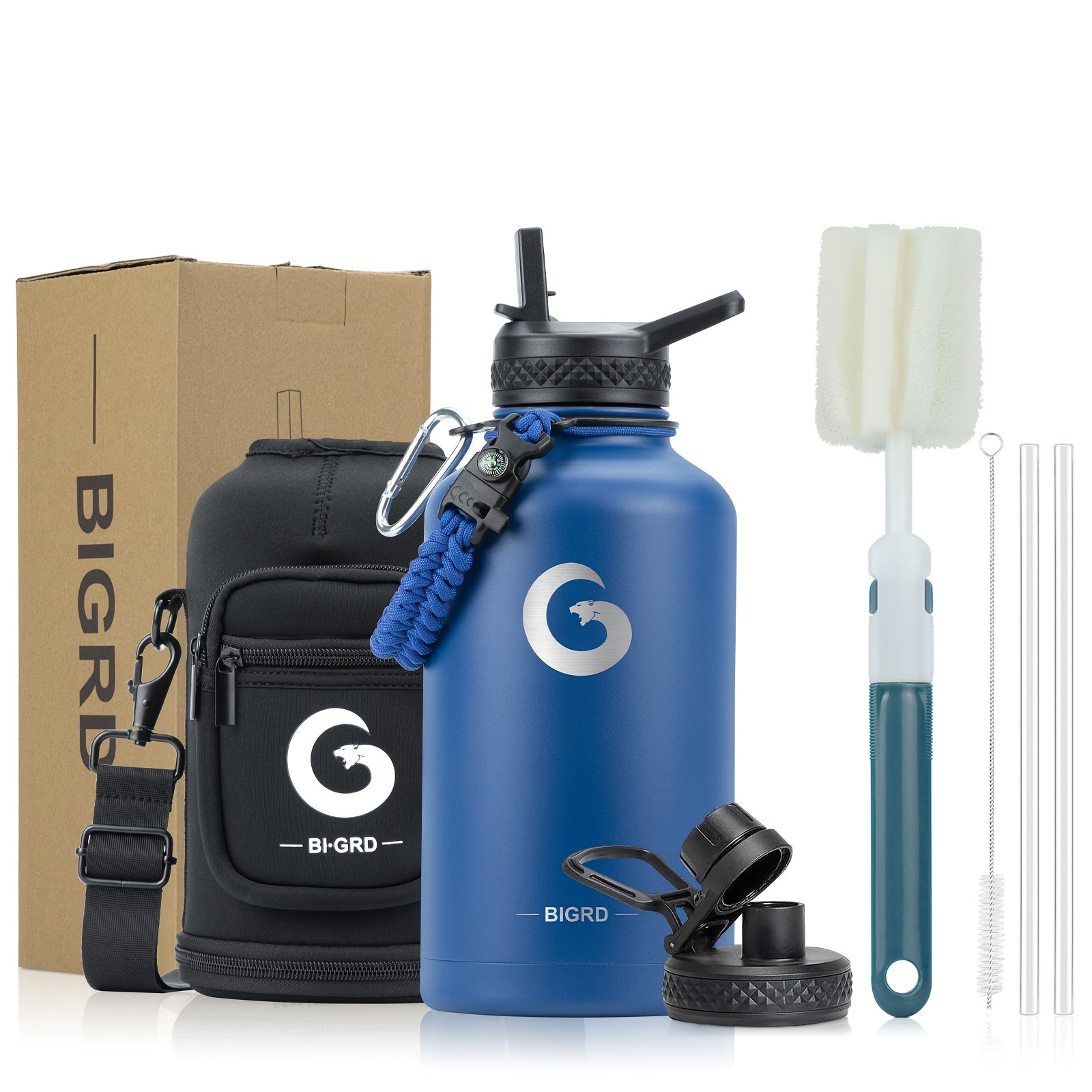 BIGRD Triple-Vacuum Termoflaske – 40oz / 64oz med Paracord-håndtak og sugerørslokk
